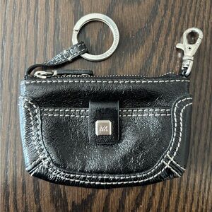 Michael Kors Black Leather Coin and Key Case with Silver Hardware